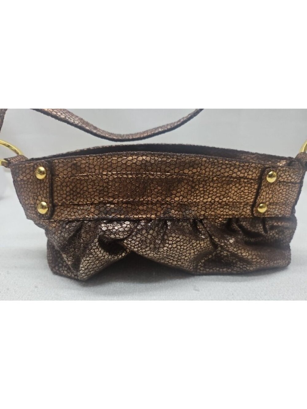 XOXO Y2K Metallic Bronze Mini Shoulder Bag Baguette Ruched Purse McBling - Picture 8 of 11